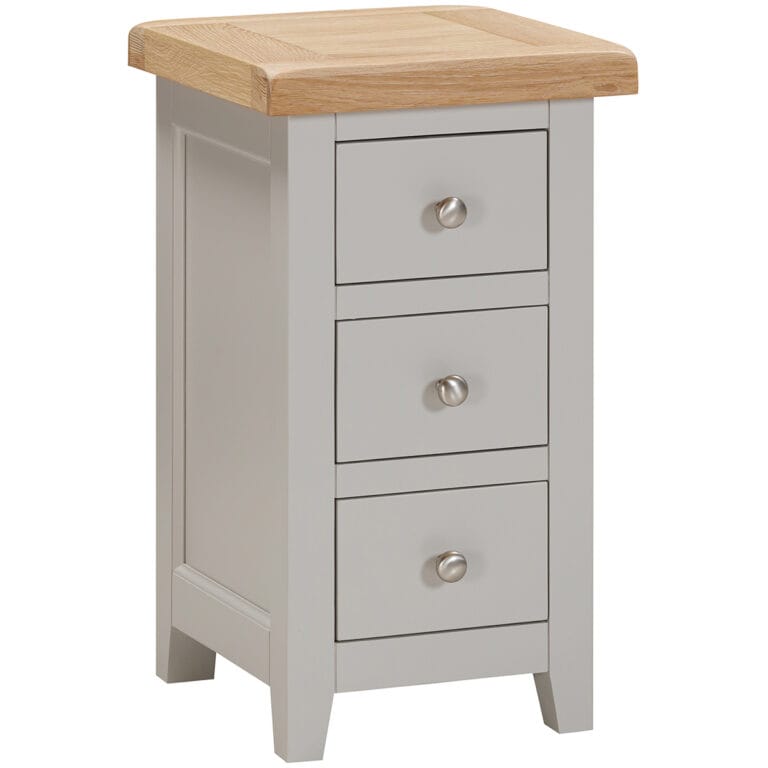 Buttermere Oak Compact 3 Drawer Bedside Painted in Moon Grey