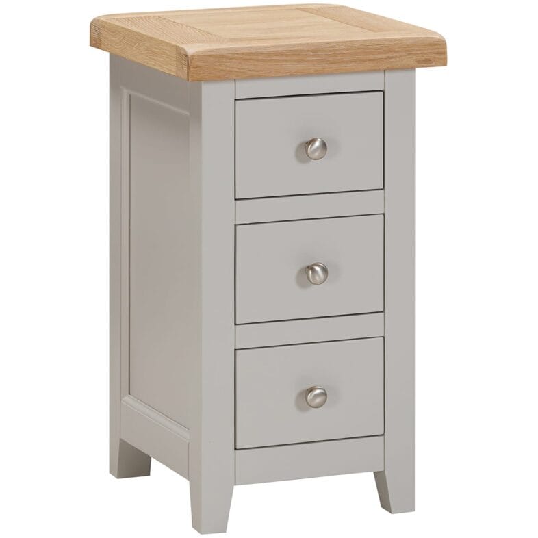 Buttermere Oak Compact 3 Drawer Bedside Painted in Moon Grey