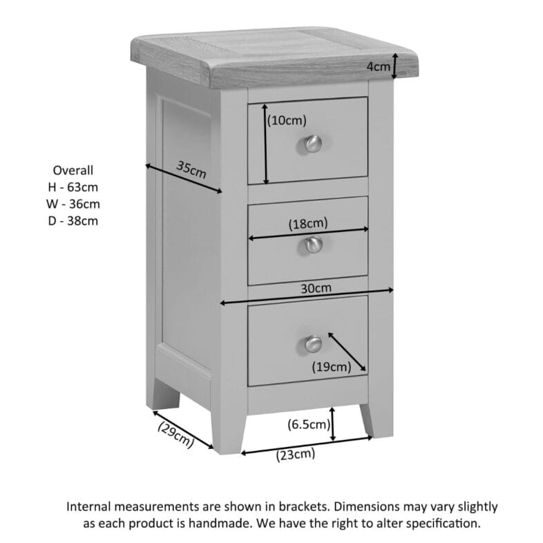 Buttermere Oak Compact 3 Drawer Bedside Painted in Raven - Image 2