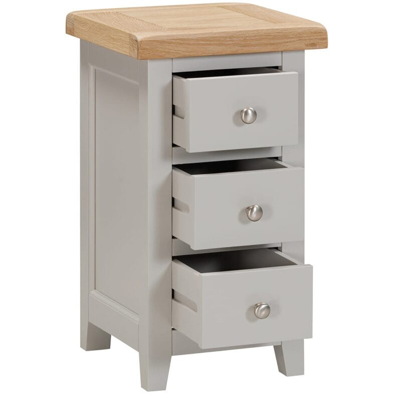 Buttermere Oak Compact 3 Drawer Bedside Painted in Moon Grey - Image 2