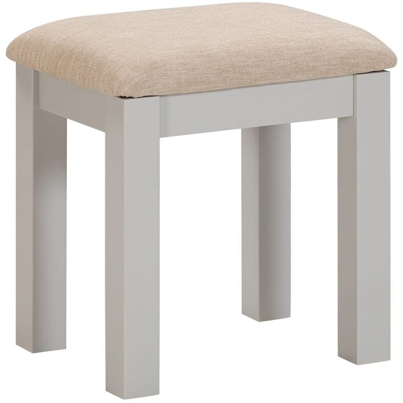 Buttermere Oak Bedroom Stool with a Soft Beige Fabric Pad Painted in Moon Grey