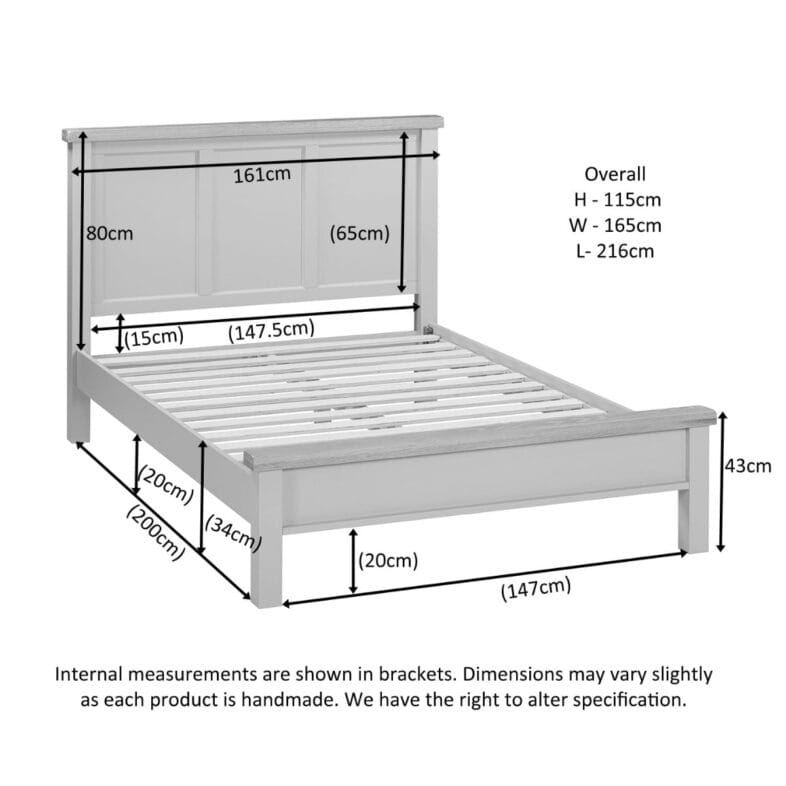 Buttermere Oak 5FT King Size Bed with Low Footend Painted in Moon Grey - Image 2