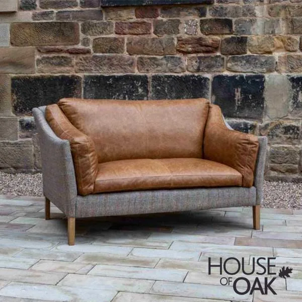 Malone Compact Seater Sofa in Brown Tan Leather and Hunting