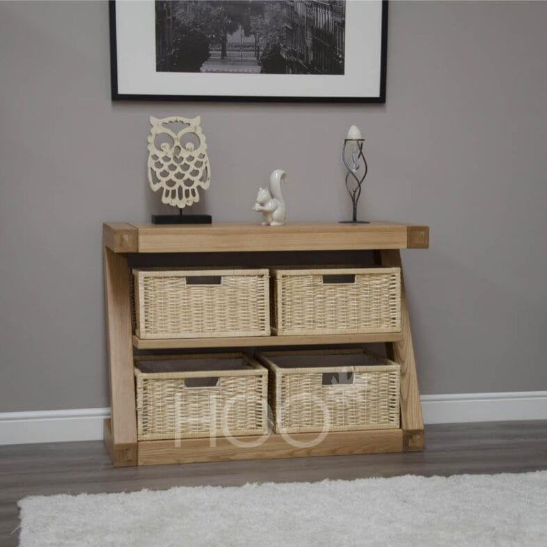 Z Oak Basket Console Table