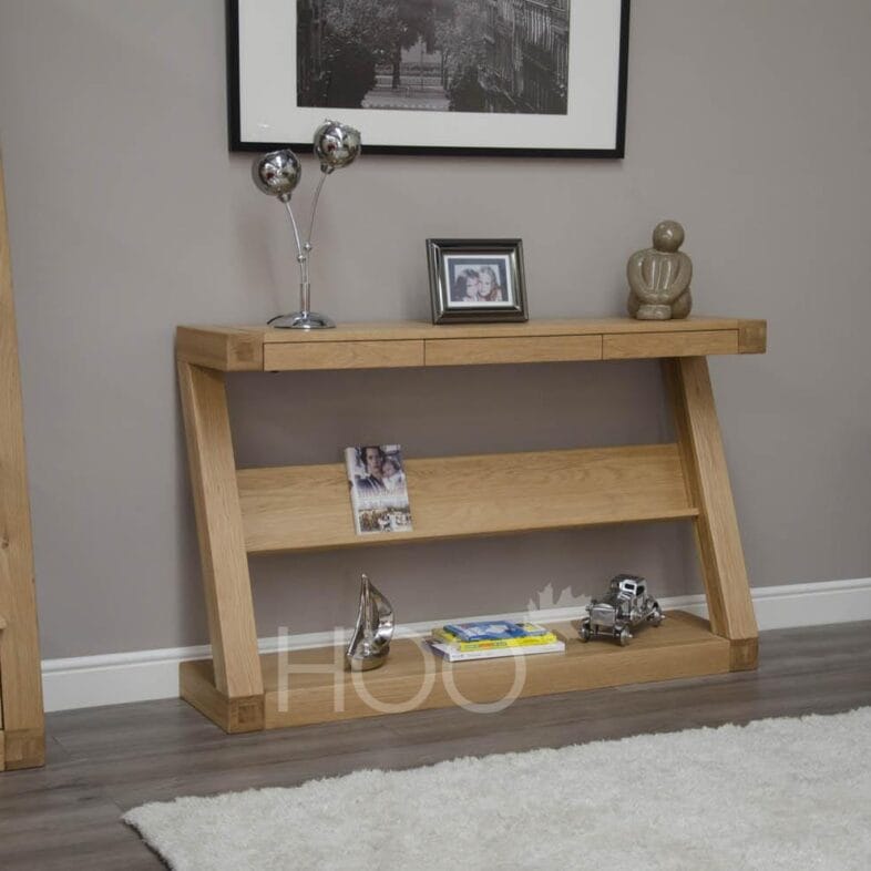 Z Oak Wide Console with Shelf