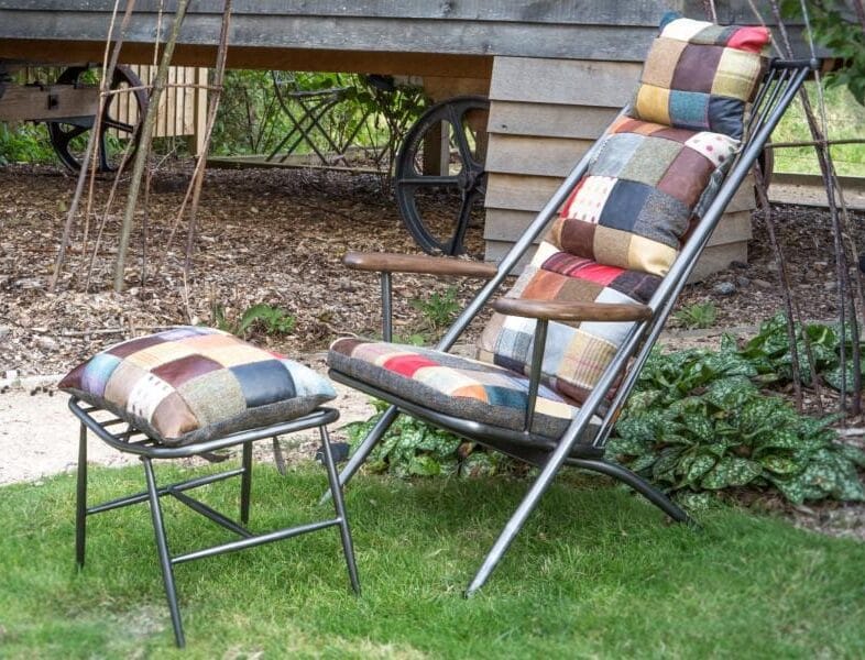 Ely Studio Chair in Mixed Patchwork and Leather ( Stool Sold Separately )