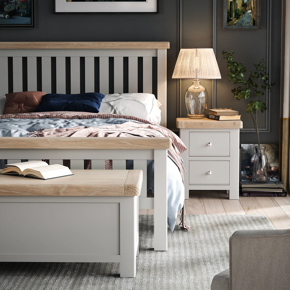 London Oak Bedroom Furniture in Grey Painted