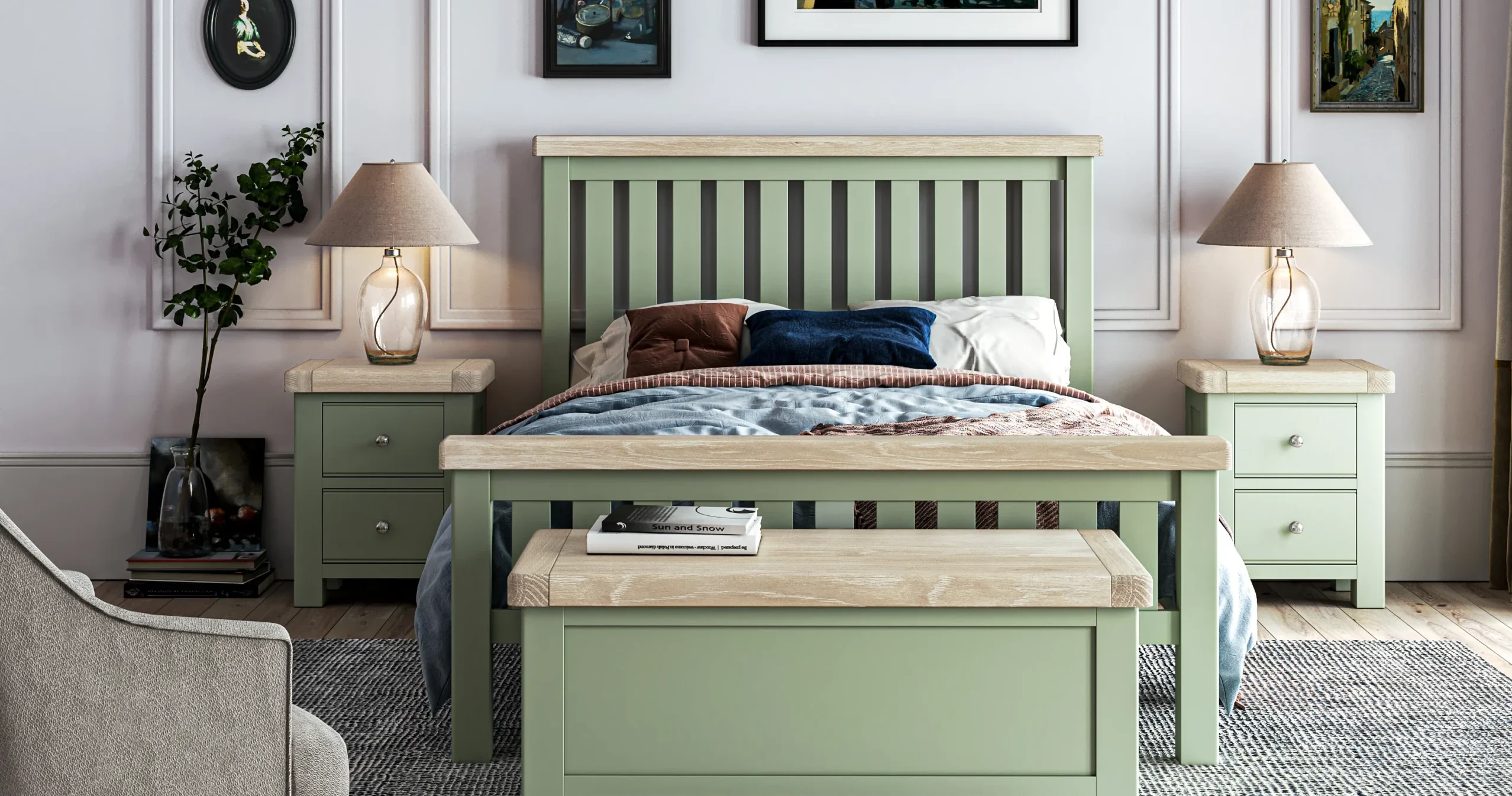 London Oak Bedroom Furniture in Sage Painted