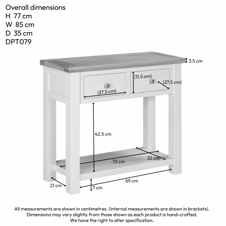 Keswick Ivory 2 Drawer Console Table dimensions