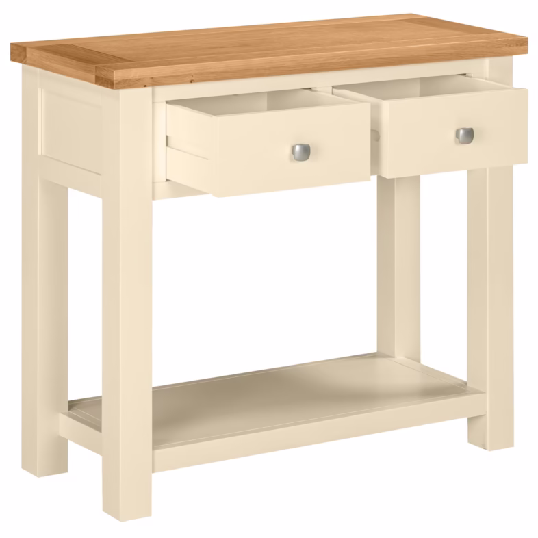 Keswick Ivory 2 Drawer Console Table open drawers