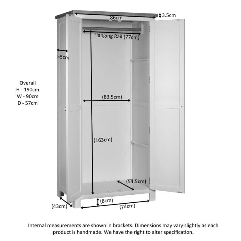 Keswick Moon Grey Single Wardrobe dimension