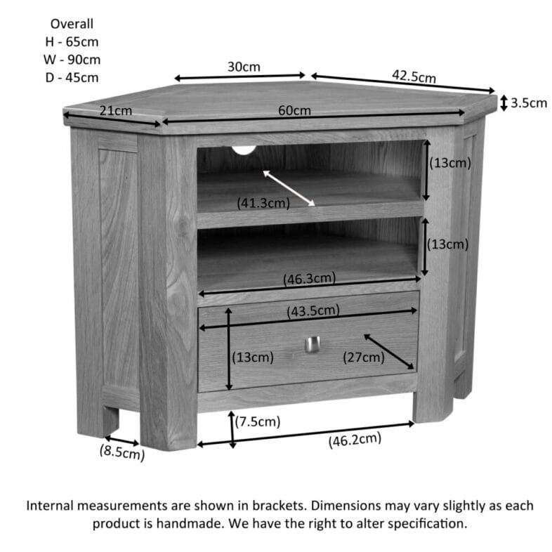Keswick Rustic Oak Corner TV Cabinet Dimensons