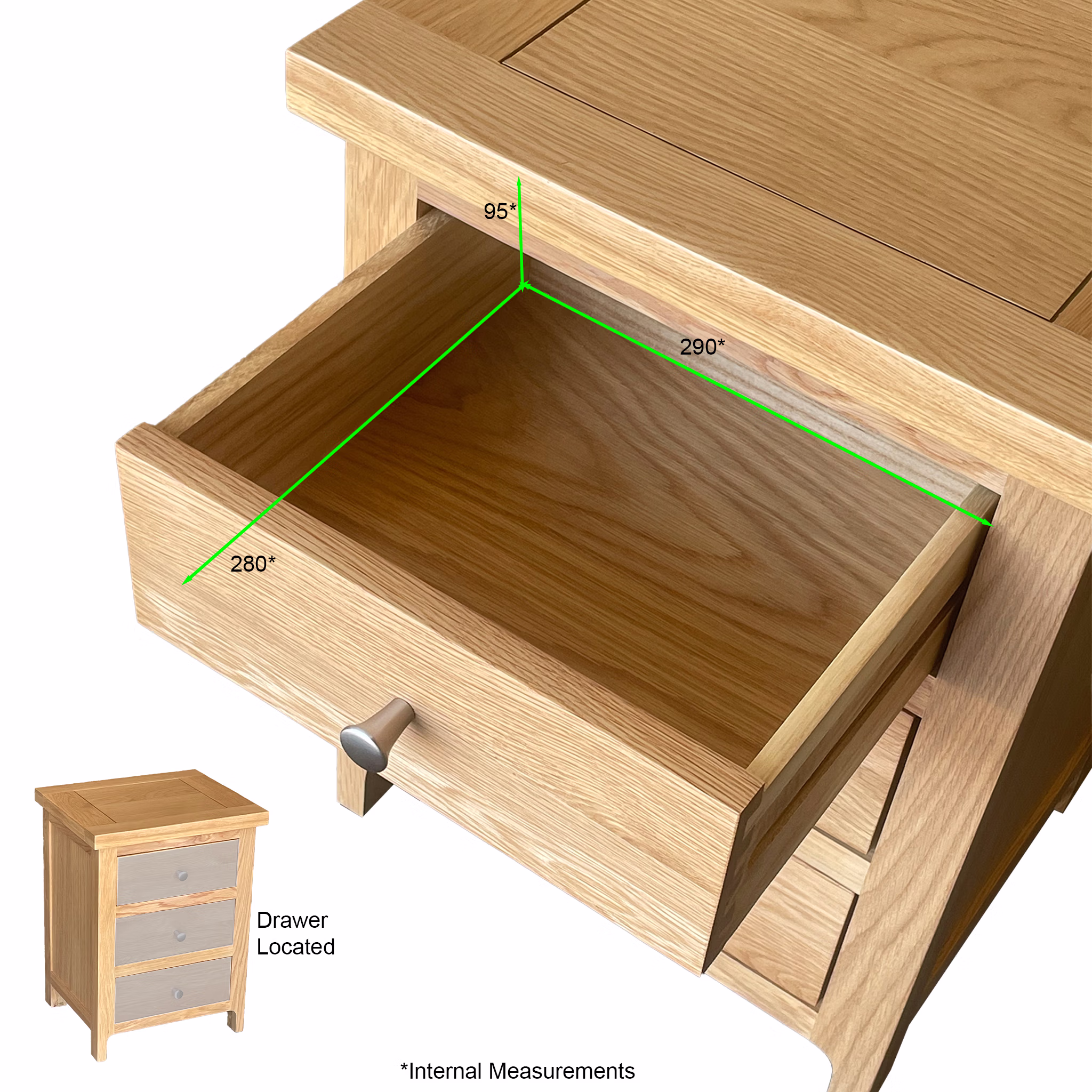 Cottage Oak 3 Drawer Bedside Cabinet - Image 2