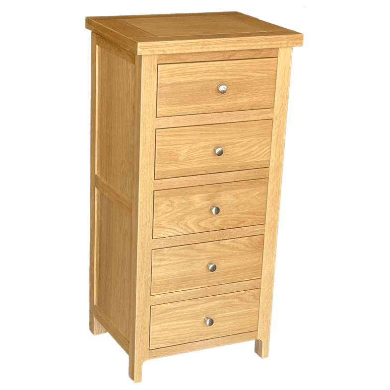 Cottage Oak 5 Drawer Narrow Chest of Drawers