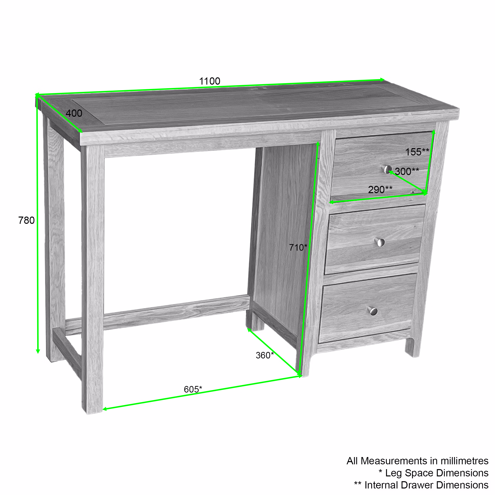 Cottage Oak Dressing Table and Stool - Image 3