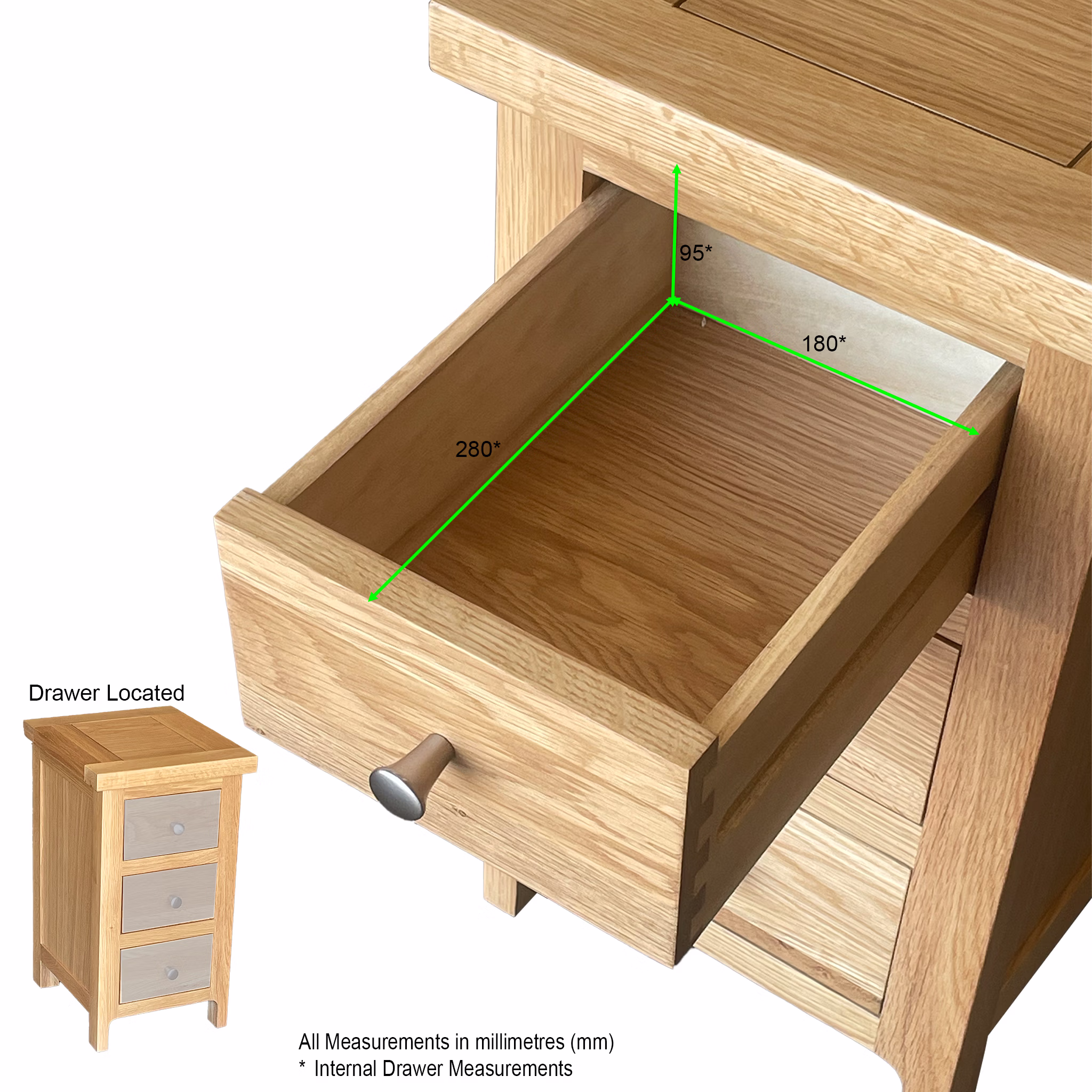 Cottage Oak Narrow Bedside Cabinet - Image 2
