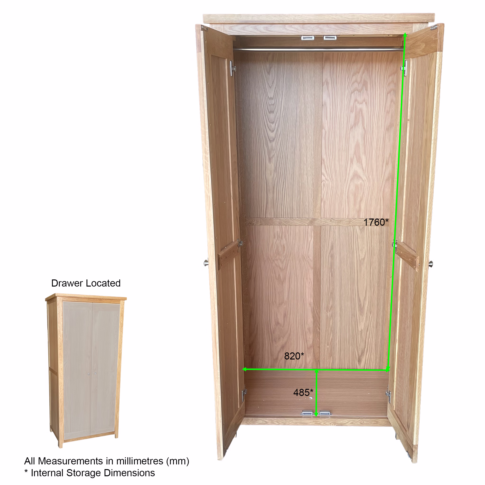 Cottage Oak 2 Door Double Wardrobe - Image 2