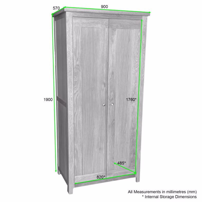 Cottage Oak 2 Door Double Wardrobe - Image 4