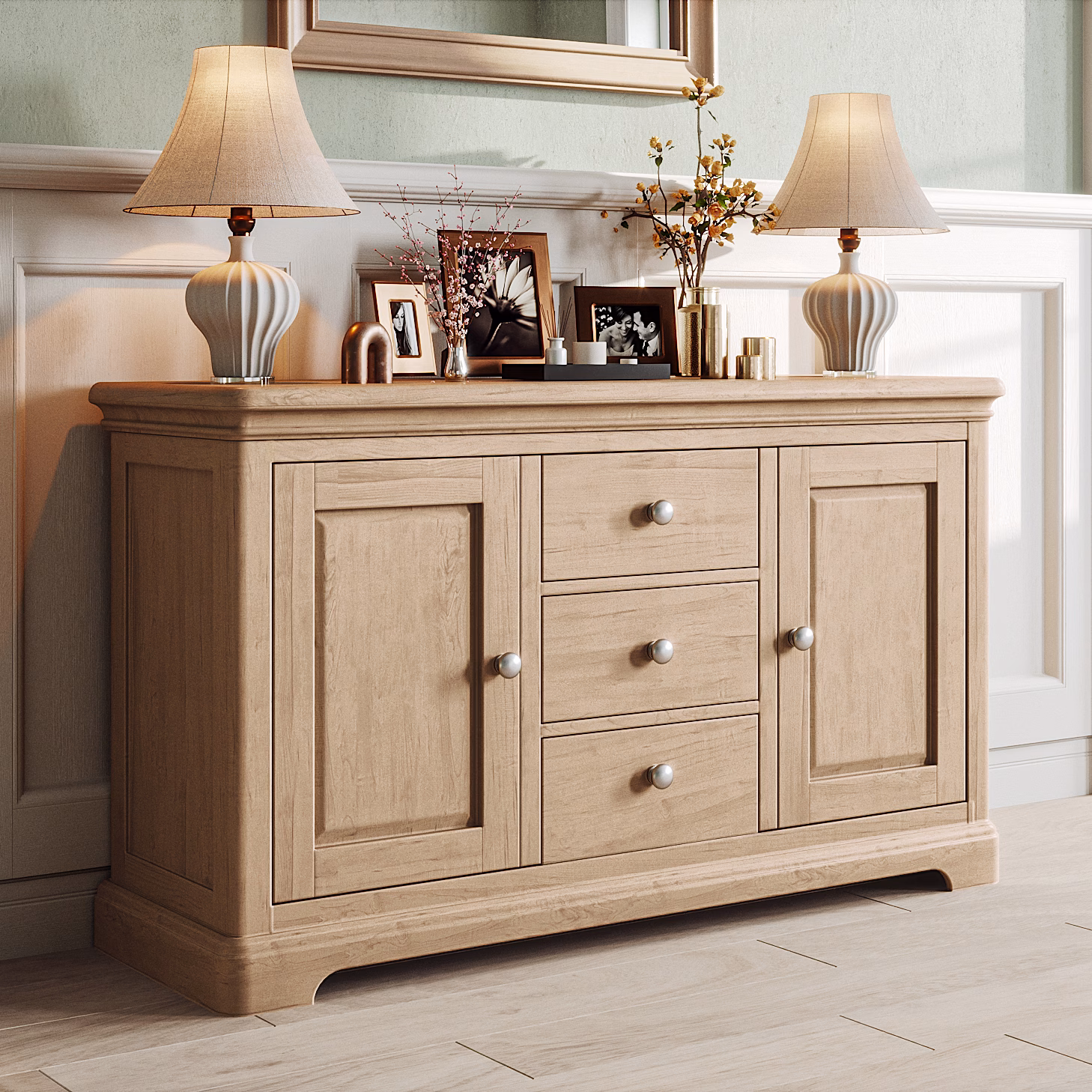 Cornwall Oak 2 Door 3 Drawer Sideboard lifestyle