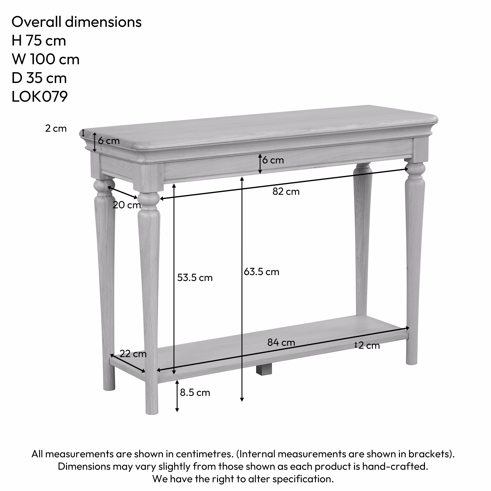 Cornwall Oak Console Table dimensions