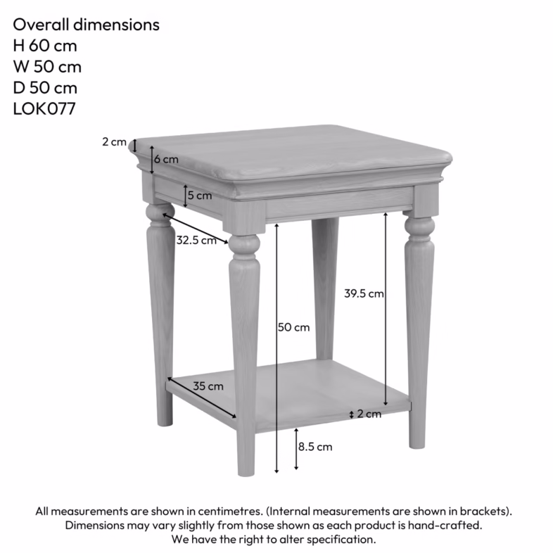 Cornwall Oak Lamp Table dimensions