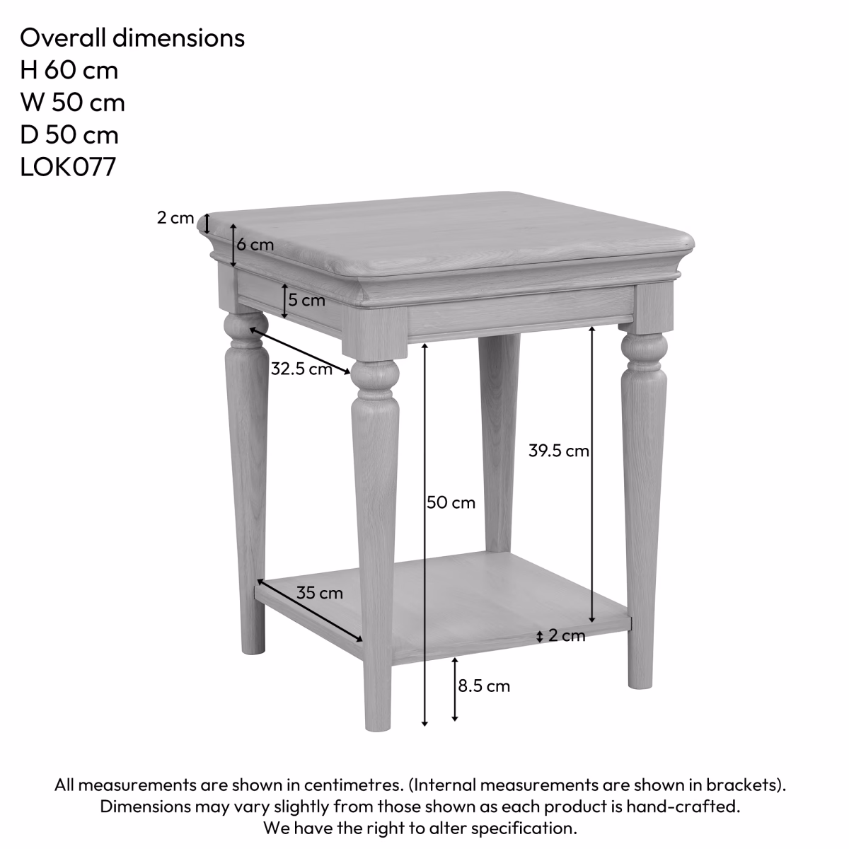 Cornwall Oak Lamp Table dimensions