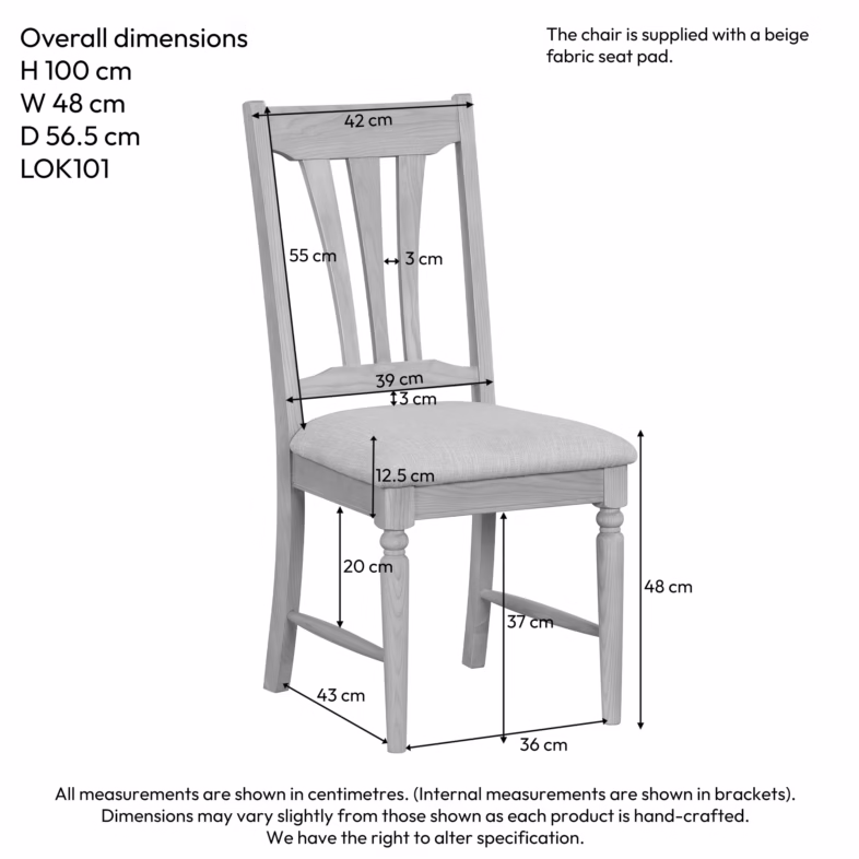 Cornwall Oak Dining Chair with Oatmeal Fabric Seat - Image 3