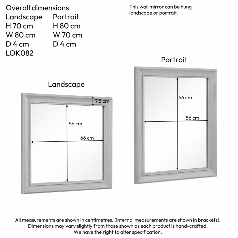 Cornwall Oak Wall Mirror 80 x 70 dimensions