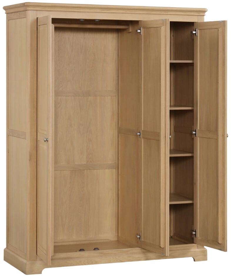 Cornwall Oak Triple Wardrobe open