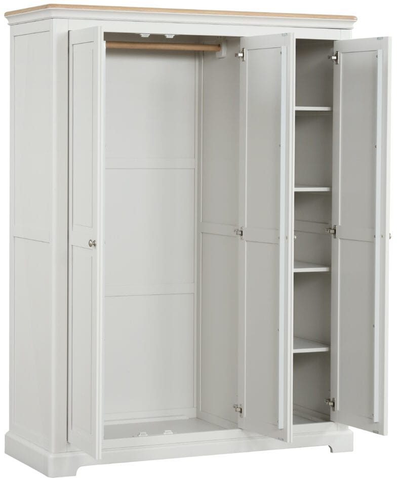 Cornwall Grey Mist Triple Wardrobe open