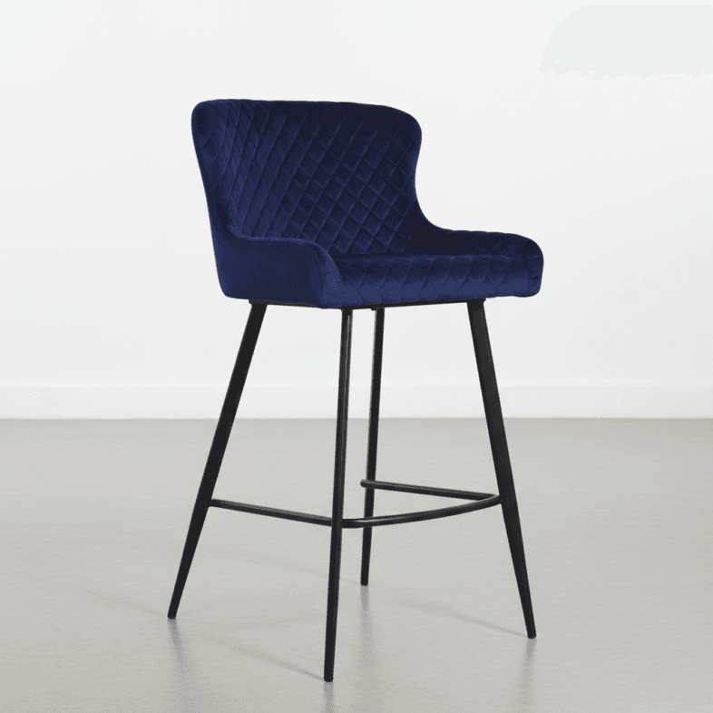 Freya Bar Stool in Blue Velvet
