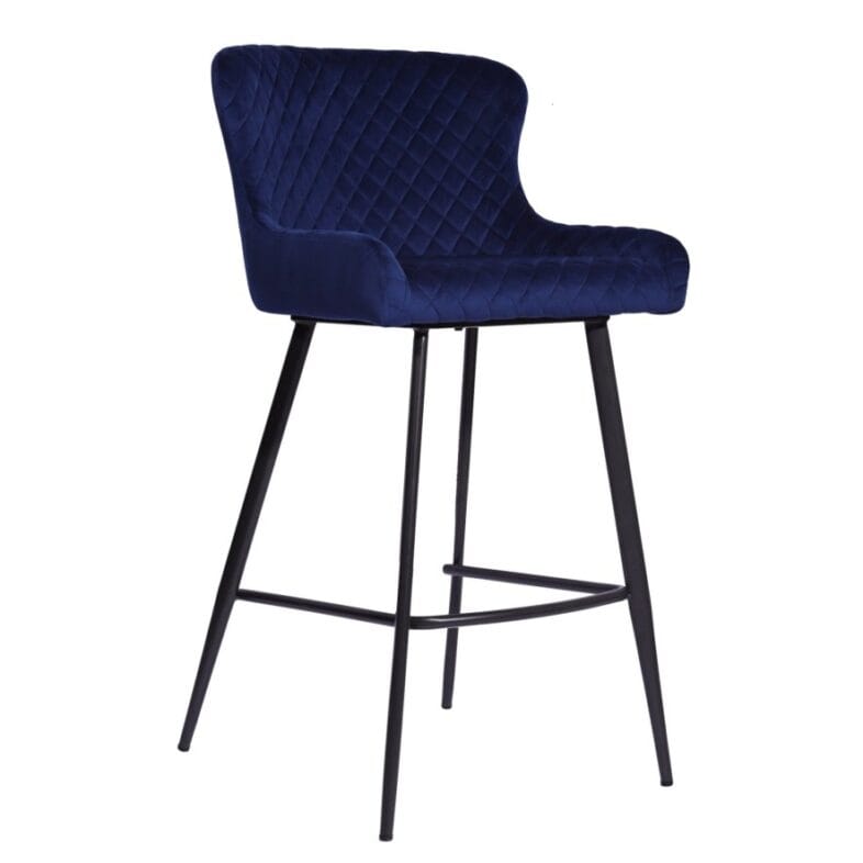 Freya Bar Stool in Blue Velvet