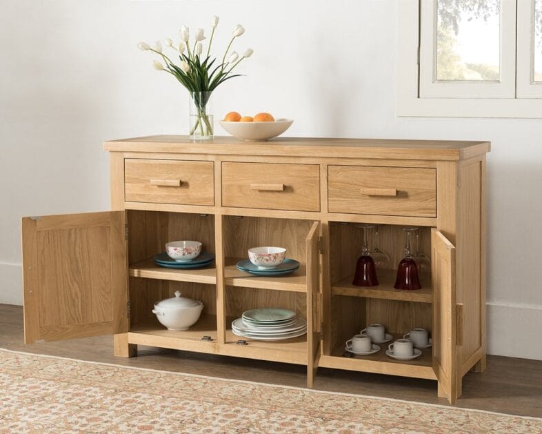 Valencia Oak 3 Door Sideboard Open