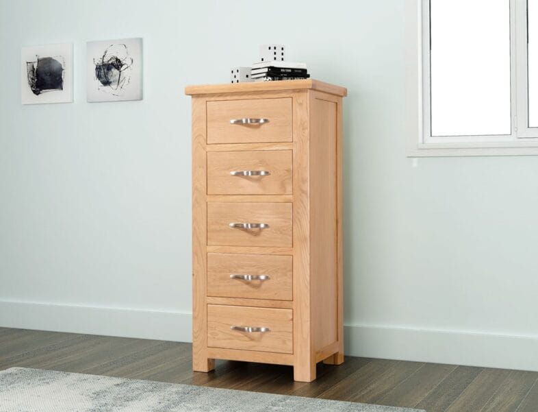 Valencia Oak 5 Drawer Tall Chest