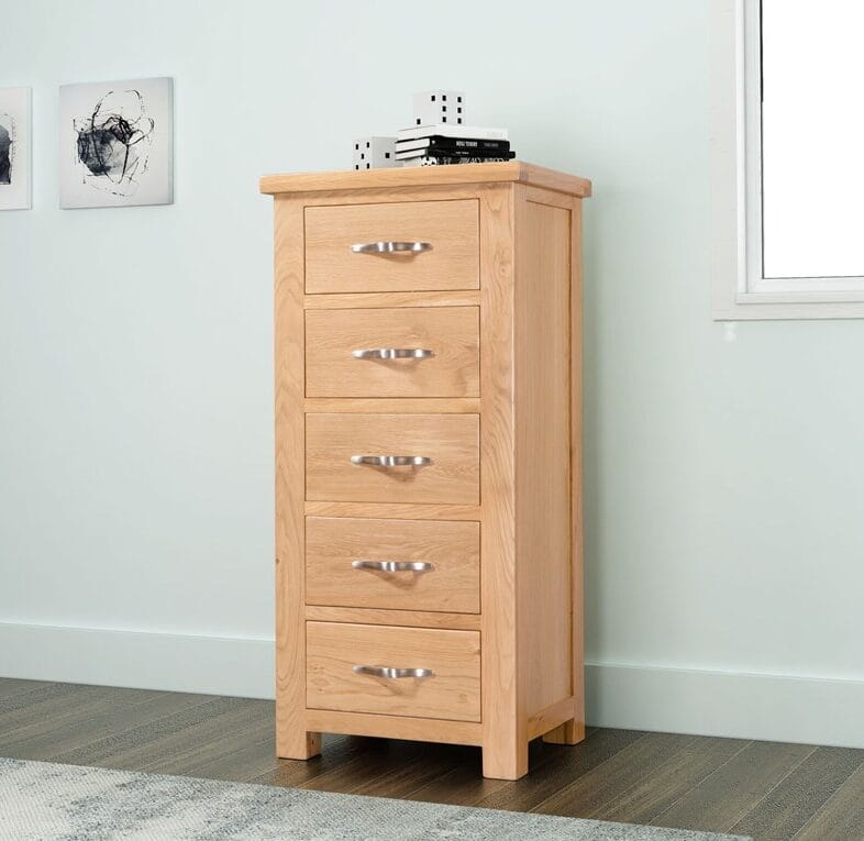 Valencia Oak 5 Drawer Tall Chest