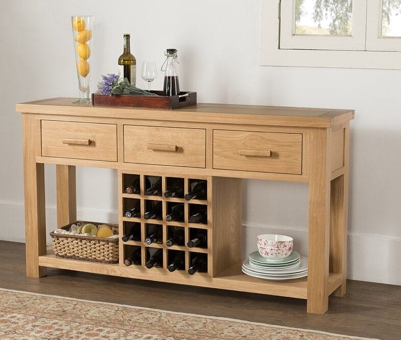 Valencia Oak Open Sideboard with Wine Rack