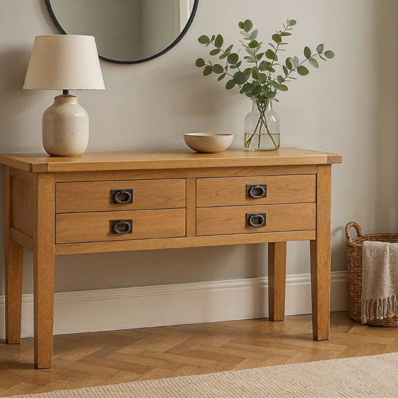 Original Vancouver Solid Oak 2 Drawer Hall Table